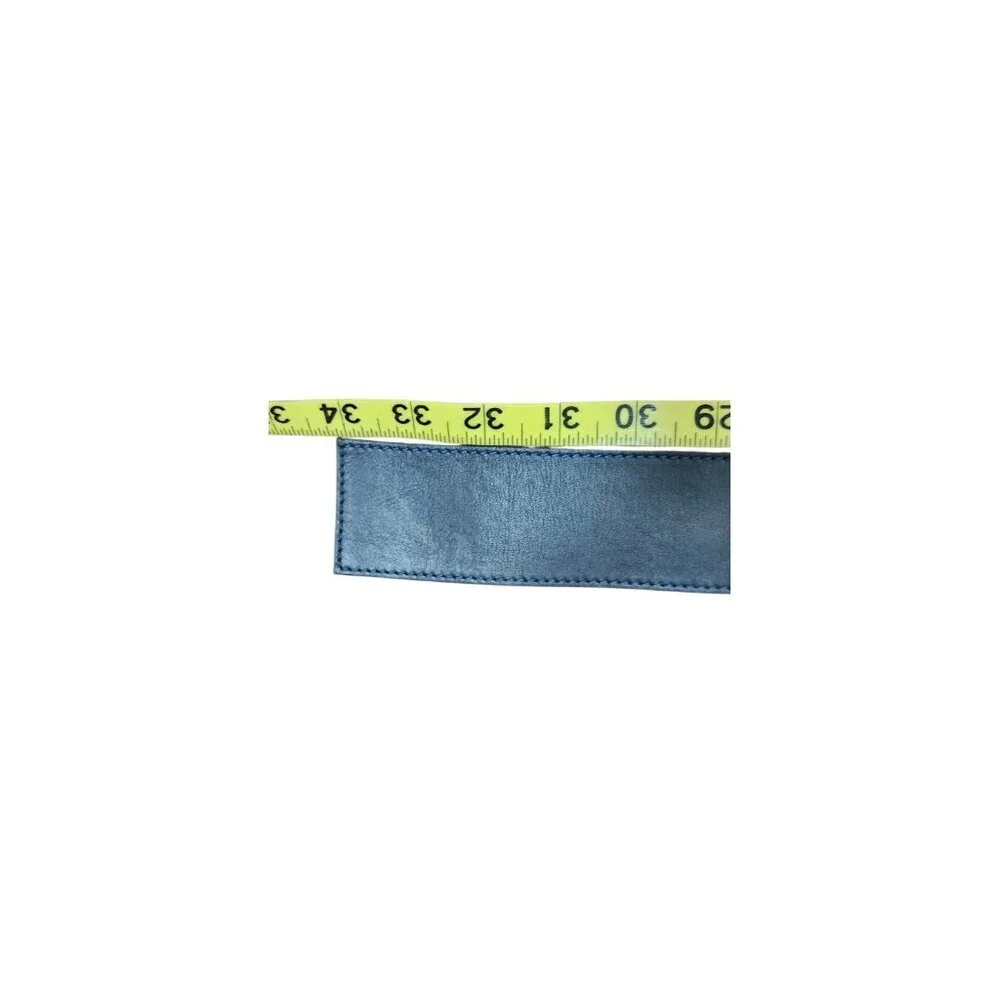 ZAPA Wide Navy Blue Leather Belt Size S Square Buckle 100% Calfskin France